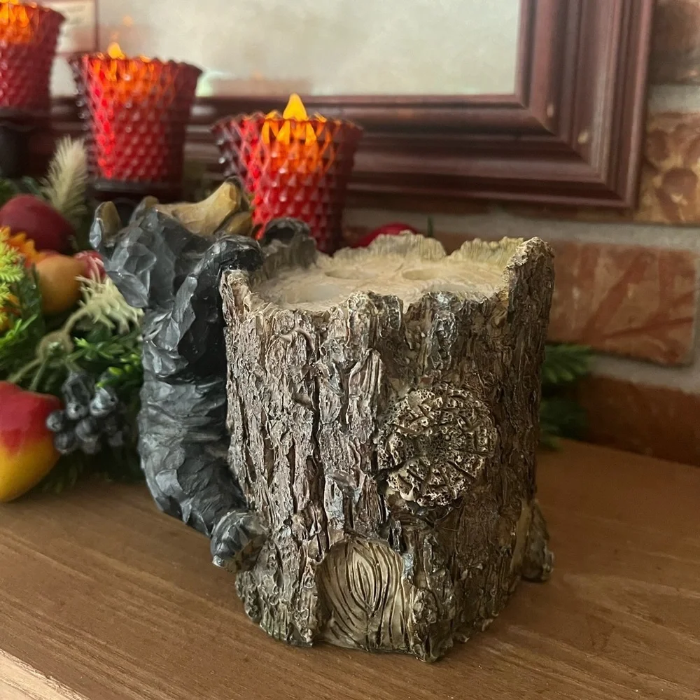 Vintage 1981 Black Bear Cabin Lodge Rustic Trinket Box & Toothbrush Holder Decor